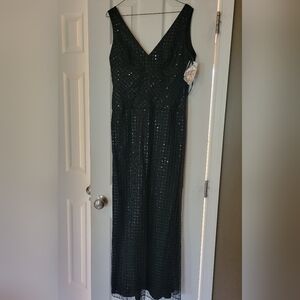 Adrianna Papell Black Dress with Silver Stitching